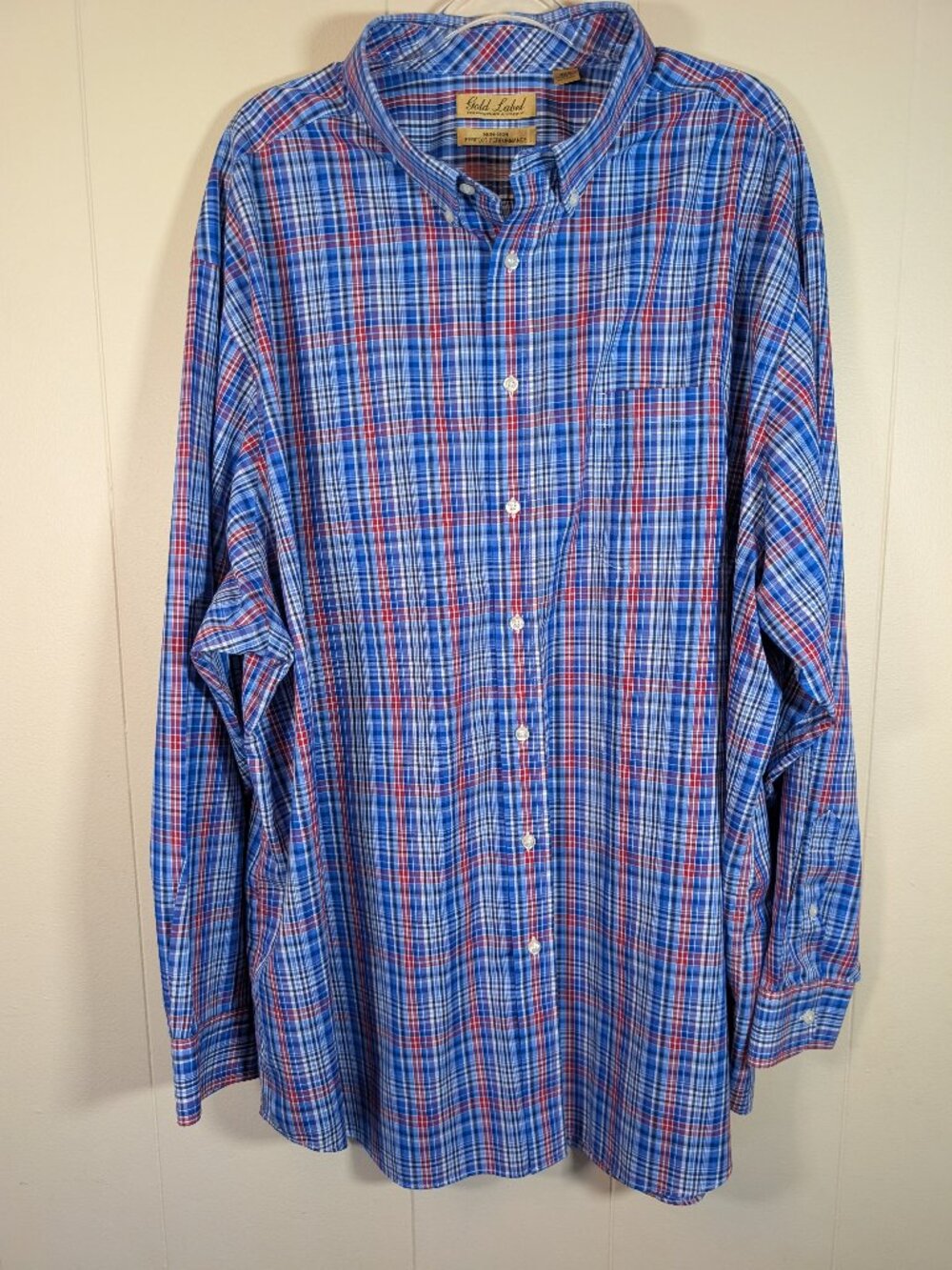 BIG & TALL Roundtree & Yorke Gold Label 4XT Non-Iron Plaid Button Down Shirt